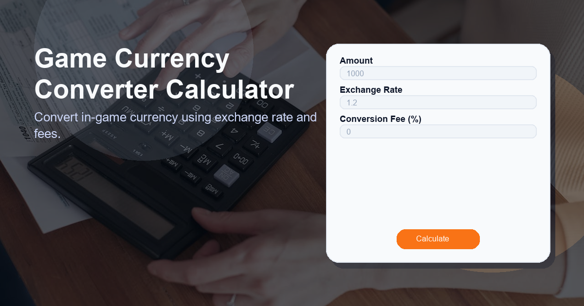 Convert in-game currency using exchange rate and fees.