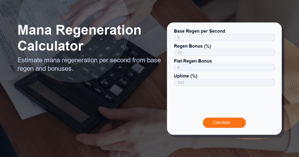 Estimate mana regeneration per second from base regen and bonuses.
